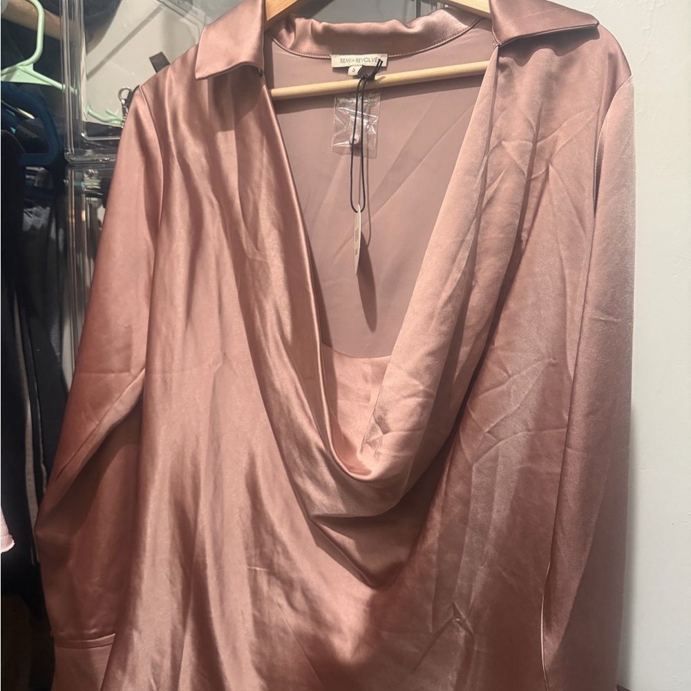 REVOLVE Satin Blouse in Soft Pink